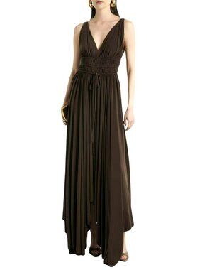 Norma Kamali Brown Goddess Empire Maxi Dress Small New